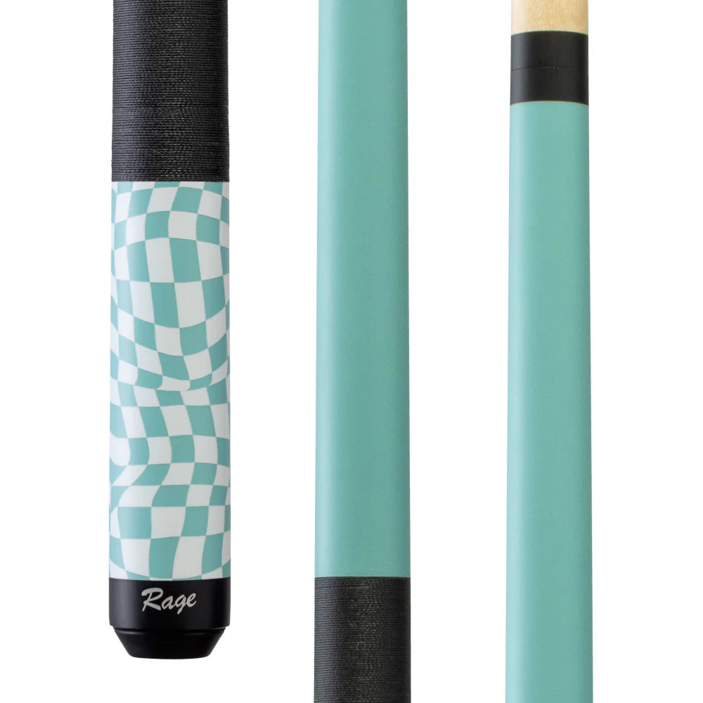 Rage Sky Blue Checker Flag Cue With Black Linen Wrap