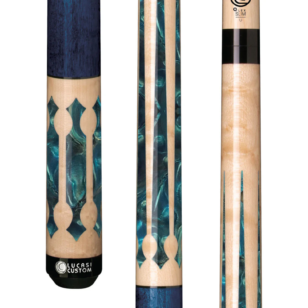 Lucasi Custom Natural Birdseye/Teal Stained Curly Maple Wrapless Cue