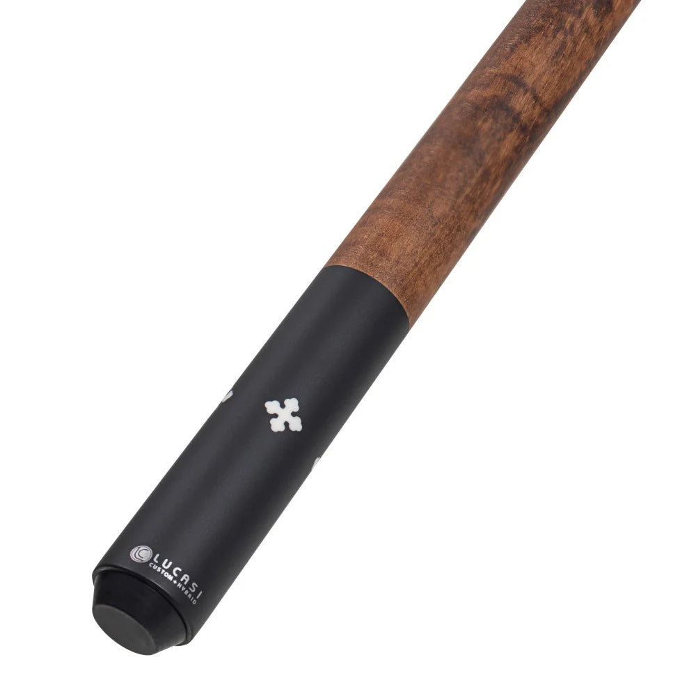 Lucasi Custom Walnut Curly Maple & Matte Black/Imitation Bone Wrapless Cue