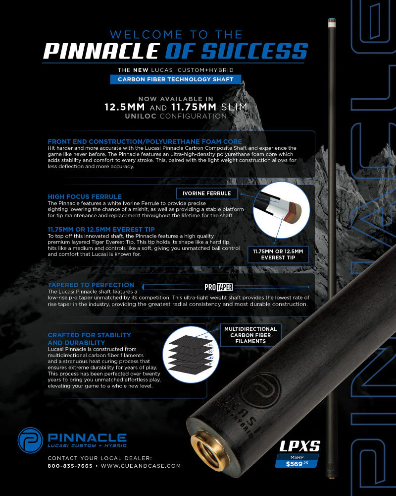 Lucasi Pinnacle Matte Black/Imitation Bone Cue With Carbon Fiber Tech Shaft